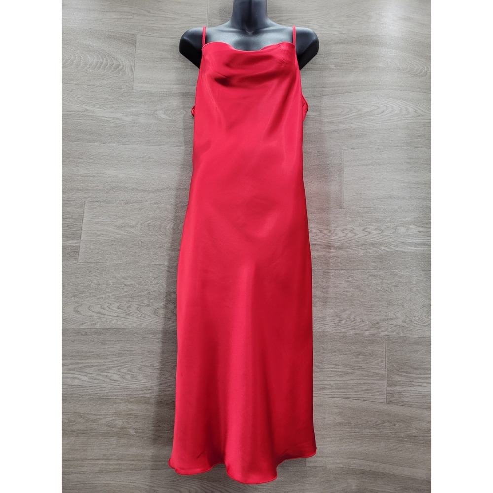 Bebe Women's Satin Cowl Neck Midi Slip Dress Red Size M Elegant NWT Made In USA